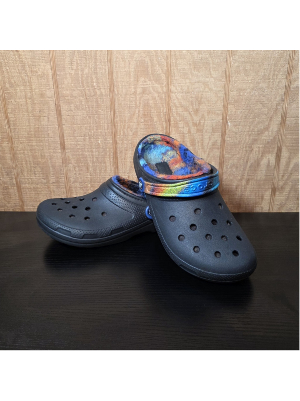 Crocs Men's/women Black Tie Dye Lined Faux Fur Slip-On size 8M/10W Unisex